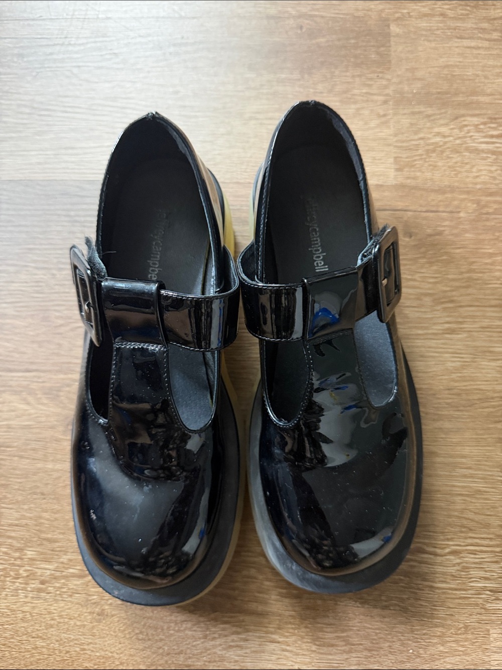 Jeffrey Campbell Patent Mary Jane Platform Shoe in Black with Cream Sole 8.5